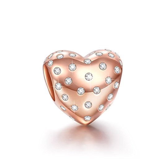 Ninaqueen 925 Sterling Silver Hope Heart Rose Gold Plated Cubic Zriconia Charms Fit Pandora Bracelet