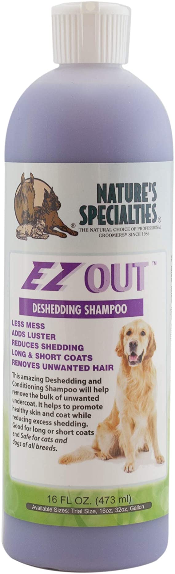 Nature's Specialties EZ Out Deshedding Shampoo for Dogs Cats, Non-Toxic Biodegradeable, 2oz