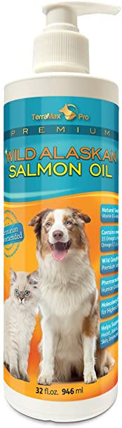 TerraMax Pro Premium Wild Alaskan Salmon Oil for Dogs and Cats All-Natural Omega-3 Food Supplement Over 15 Omega's EPA - DHA Fatty Acids Natural Astaxanthin - Vitamin D!