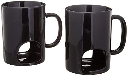 Personal Fondue Mugs Set of 2 | Ceramic Fondue Mugs and Forks (Double Vented)