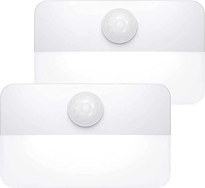 AMIR Newest Mini Motion Sensor Light, Cordless Battery-Powered LED Night Light, Wall Light, Closet Lights, Safe Lights for Stairs, Hallway, Bathroom, Kitchen, Cabinet (Pack of 2 - White)