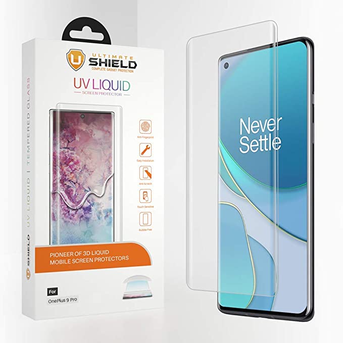 Ultimate Shield Liquid Glass for OnePlus 9 Pro [2 Pack] [Premium 3D Curved Tempered Glass Screen Protector] [Full Adhesive] [9H Hardness] [Scratch Resistant] [Crystal Clear]