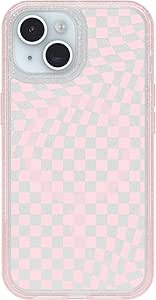 OtterBox iPhone 15, iPhone 14, and iPhone 13 Symmetry Series Clear Case - CHECKMATE (Pink), snaps to MagSafe, ultra-sleek, raised edges protect camera & screen