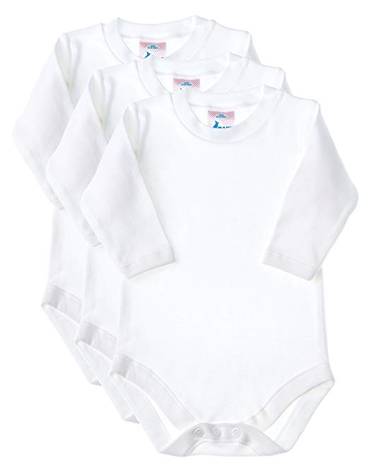 Baby Jay Long Sleeve Onesies 3 Pack - White Ultra Soft Cotton Undershirt - Boys and Girls Baby and Toddler Bodysuit