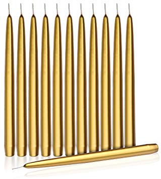 Higlow Dripless Taper Candles 8" Inch Tall Wedding Dinner Candle Set of 12 (Gold)