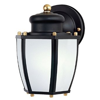 Westinghouse 6451600 One-Light Exterior Wall Lantern with Dusk to Dawn Sensor, Matte Black Finish on Steel with Frosted Curved Glass Panels