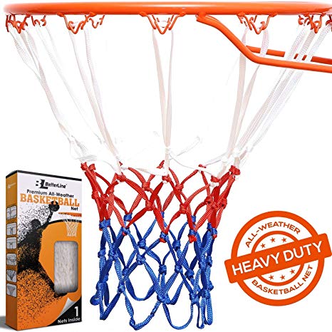 BETTERLINE Basketball Net Replacement | Red White and Blue All-Weather Thick Heavy Duty | 12 Loop Net Fits Standard Hoops for Indoor and Outdoor Rims