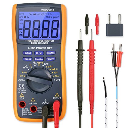 AstroAI True RMS Digital Multimeter 6000 Counts with Manual and Auto Ranging; Measures Voltage, Current, Resistance, Continuity, Capacitance, Frequency; Tests Diodes, Transistors, Temperature