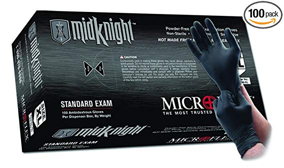 Microflex MK-296-XL MidKnight Black, Powder-Free Exam Gloves, XL, Nitrile (Pack of 100)