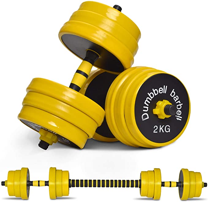 Nice C Adjustable Dumbbell Barbell Weight Pair, Free Weights 2-in-1 Set, Non-Slip Neoprene Hand, All-Purpose, Home, Gym, Office