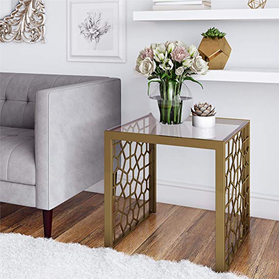 CosmoLiving by Cosmopolitan CosmoLiving Juliette, Soft Brass, Tempered Glass Side Table