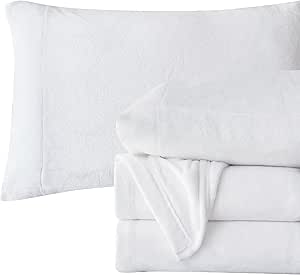 Elegant Comfort Luxuriously Soft 4-Piece Velvet Plush Flannel Sheet Set - Premium Quality - Cozy Warm, Anti-Static, Non Pilling Fuzzy Velvet Flannel Fleece Deep Pocket Sheet Set - Twin, White