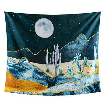 INTHouse Cactus Tapestry Wall Hanging Desert Starry Night Tapestry Psychedelic Cactus Decor Moon Night Cactus Plant Tapestry Trippy Wall Tapestry for Bedroom Dorm Room