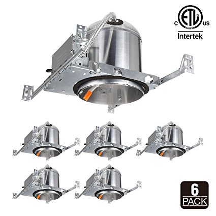 TORCHSTAR 6 Inch LED Ceiling Recessed Housing For New Construction, IC Rated, Air Tight, TP24 Quick Connector, ETL-Listed, Aluminum, 2 YEARS WARRANTY, Pack of 6