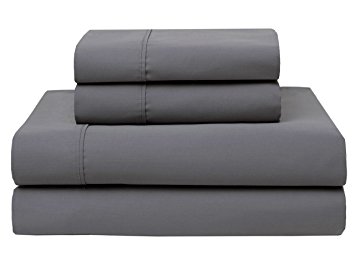 Premium 100% Cotton Bed Sheet Set - Natural, Soft, Deep Pocket (Full, Grey)