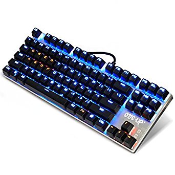 EMISH Mechanical Gaming Keyboard, 87 LED Illuminated Backlit Anti-Ghosting Keys, Water-Resistant and N-Keys Rollover, USB Wired, Professional for Gamers and Typists - Blue Switch