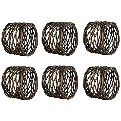 Kaizen Casa Handmade Round Mesh Napkin Rings Holder for Dinning Table Parties Everyday, Set of 6 (Antique Brass)