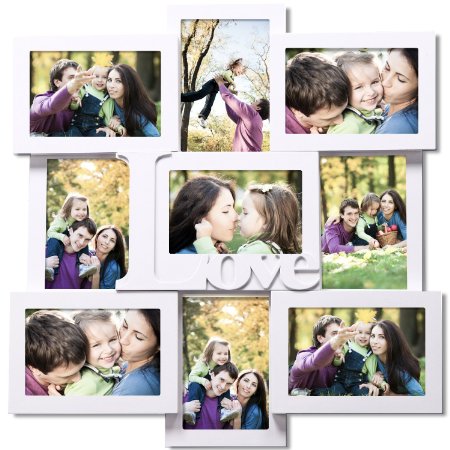 Adeco [PF0309] Decorative White Wood ''Love'' Wall Hanging Collage Picture Photo Frame, 4 x 6 -nches