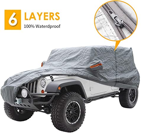 Big Ant Car Cover for Jeep Wrangler CJ,YJ, TJ & JK 4 Door Waterproof Car Cover SUV Cover Customer Fit for Jeep Wrangler with Door Zipper up to 190” L(192” * 65” * 65”)