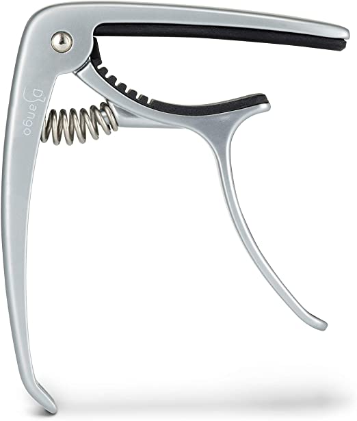 Django Guitar Capo by Pick Geek | for Acoustic, Electric, Ukulele & Classical Guitars | Silver | Includes Peg Puller for Changing Strings | Easy To Use Quick-Release | Xtra Padding for Neck Protection