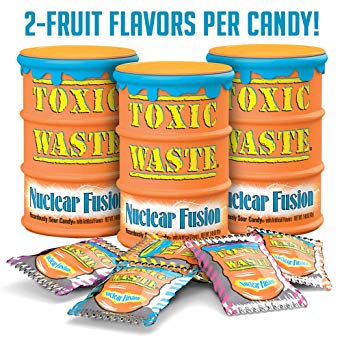 Toxic Waste Nuclear Fusion Sour Candy, 3 Pack Drums of Hazardously Super Sour Candy, 15 Individually Wrapped Hard Candies Per Drum in Sourest Mix of Assorted Flavors (4.5 Oz)