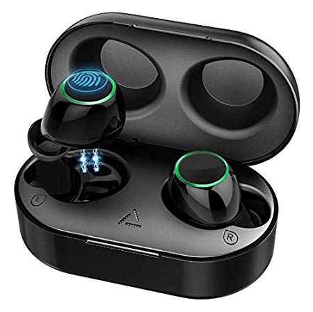 Mpow T6 True Wireless Earbuds V5.0 Bluetooth Earphones Headphones with Built-in Mic and Charging Case, IPX6 Waterproof and CVC6.0 Noise Cancellation Touch Control Stereo Sound Headsets for iOS, Android
