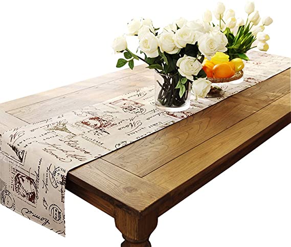 Ethomes Classic Linen & Cotton Printed Natural Table Runner Rectangular Approx 13 x 78 inches