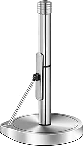 AIDEA Paper Towel Holder Countertop, One-Handed Operation Paper Towel Holder Stand for Kitchen and Bathroom, Spring Arm for Easy Tear, Stainless Steel Paper Towel Dispenser with Weighted Base, Silver