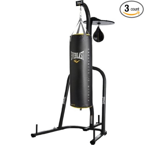 Everlast Dual Station Punching Bag Stand w/ 100 lb PowerCore Heavy Bag and Everhide Speed Bag