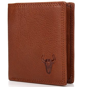 Itslife Men's Double Fold Genuine Leather Multi Pocket Card Holder US Dollar Bill Wallet with Flipout Id Window