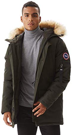 PUREMSX Down Alternative Jacket, Men's Insulated Expedition Mountain Thicken Lined Fur Hooded Long Anorak Parka Padded Coat