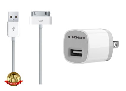 Liger Wall Charger for iPhone 44SiPad 123 iPod - Carrier Packaging - White