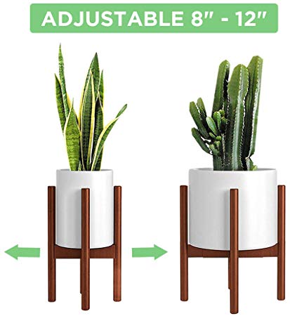 Adjustable Plant Stand (8 to 12 inches), Bamboo Mid Century Modern Plant Stand (15 inches in Height), Indoor Plant Stand, Fit 8 9 10 11 12 inch Pots (Pot & Plant Not Included), Brown