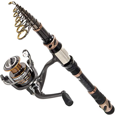 PLUSINNO Fishing Rod and Reel Combos - Carbon Fiber Telescopic Fishing Pole - Spinning Reel 12  1 Shielded Bearings Stainless Steel BB