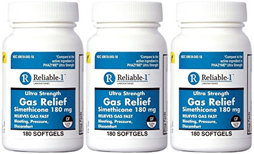 Simethicone 180 mg 540 Softgels Anti-Gas Generic for Phazyme Ultra Strength Fast Relief of Stomach Gas and Bloating 180 Gelcaps per Bottle Pack of 3 Total 540 Gelcaps