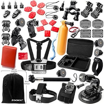 Zookki Essential Ultimate Combo Accessories Bundle Kit for Gopro Hero 4 3 3 2 1 Black SIlver Accessory Kit for Gopro 4 3 3 2 1 and SJ4000 SJ5000 SJ6000 Sports Camera Accessory Set in Parachuting Swimming Rowing Surfing Skiing Climbing Running Bike Riding Camping Diving Outing Any Other Outdoor Sports