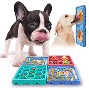 Chekue Dog Lick Pad and Slow Feeder Mat - 4 PCS Lick Mat for Pet Bathing, Dog Grooming Distraction and Dog Training, Great Alternative to Slow Feed Dog Bowl and Snuffle Mat
