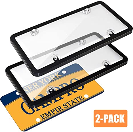 GAMPRO Car License Plates Covers and Frames Combo, 2-Pack Car License Plate Frame Holder Shield for All Standard US 6x12 inches License Plates, Screws Included (Clear)