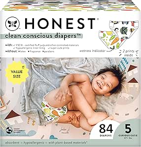 The Honest Company Clean Conscious Diapers | Plant-Based, Sustainable | So Delish   All The Letters | Super Club Box, Size 5 (27  lbs), 84 Count