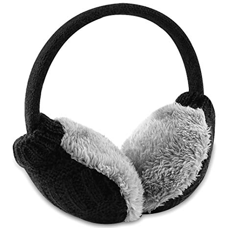 Hootech Unisex Knit Winter Earmuffs - Foldable Fleece Lined Winter Ear Warmers - Winter Earmuffs Adjustable Wrap Men & Women