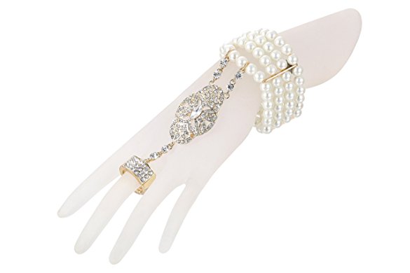 Babeyond The Great Gatsby Inspired Simulated Pearl Crystal Bracelet Adjustable Ring Set