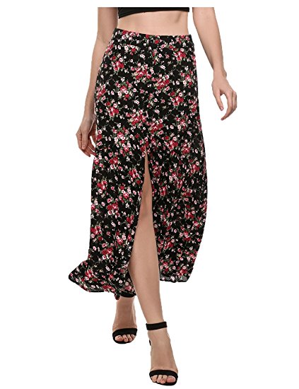Zeagoo Women's Boho Floral Print High Waist Summer Beach Wrap Long Maxi Skirt