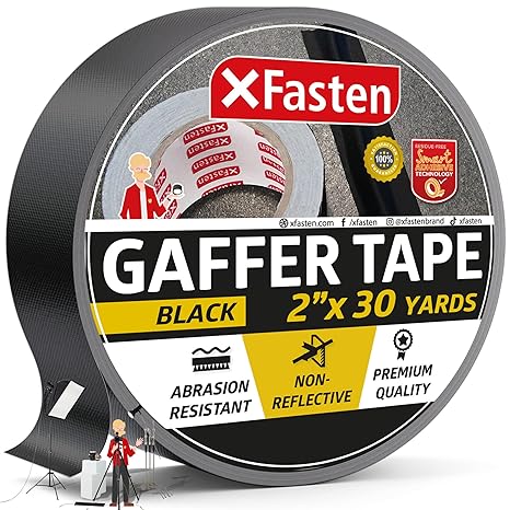XFasten Professional Grade Black Gaffer Tape, 2 Inch X 30 Yards (50.8mm x 27.43m), Residue Free, Non Reflective and Easy to Tear Pro Gaff Tape for Photographers, DJs- Main Stage Gaffer Tape
