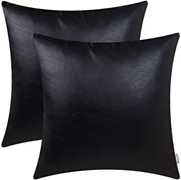 BRAWARM Pack of 2 Cozy Throw Pillow Covers Cases for Couch Sofa Bed Solid Faux Leather Soft Luxury Cushion Covers Both Sides Home Decoration 20 X 20 Inches Black