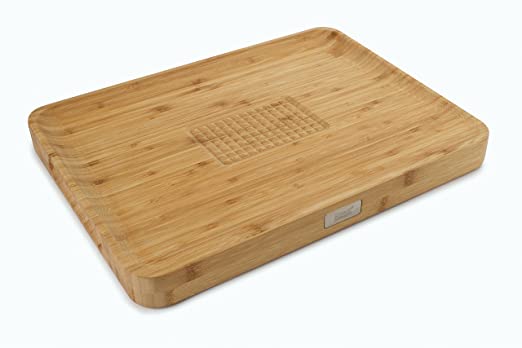 Joseph Joseph Cut & Carve Bamboo Cutting Board with Food Grip and Angled Surface