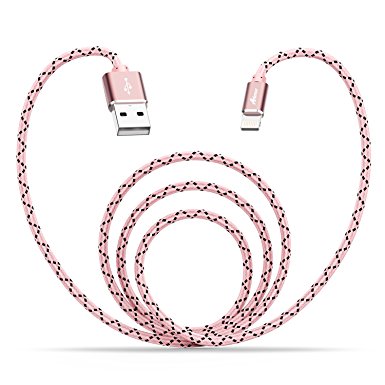 Lightning Cable, Aimus 4FT/1.2M Braided USB Charging Cord Lightning to USB Cable Extra Long Lightning Sync Cable with Metal Housing for iphone 6, 6s plus, 6plus, iPad, iPod and More (Rose gold - 4FT)