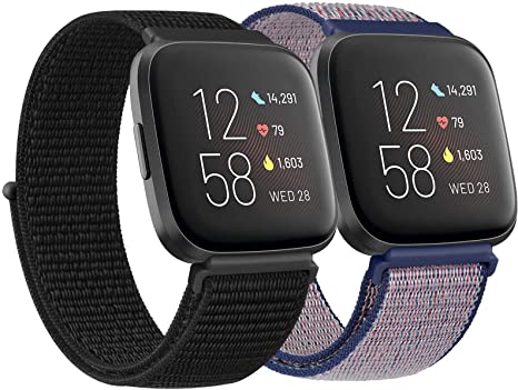 Adjustable Nylon Bands Compatible with Fitbit Versa 2 / Fitbit Versa / Versa Lite / Versa SE , Soft Breathable Sport Replacement Wristbands for Women Men