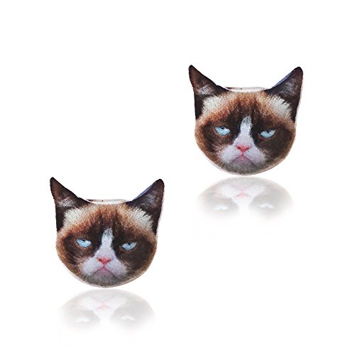 Funny Grumpy Cat Stud Earrings - Hypoallergenic Stud Earrings - Funny Cute Earrings - Surgical Steel Stud Earrings - Nickel Free Earrings