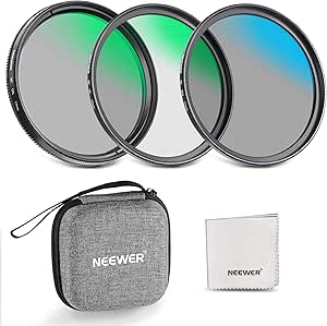 NEEWER 77mm UV/CPL/ND Lens Filter Kit with Hard Shell Storage Case, Multicoated Optical Glass & Aluminum Alloy Frame, UV   Circular Polarizer (CPL)   Neutral Density (ND4) Filter for 77mm Camera Lens