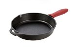 Lodge Manufacturing Company Pre-Seasoned Cast Iron Skillet with Red Silicone Hot Handle Holder 1025 Black